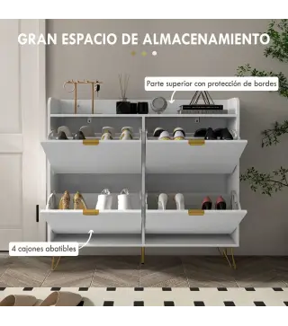 Zapatero Estrecho con 4 Cajones Abatibles Estantes Ajustables para 16 Pares 106x24x102 cm Blanco