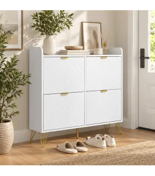 Zapatero Estrecho con 4 Cajones Abatibles Estantes Ajustables para 16 Pares 106x24x102 cm Blanco