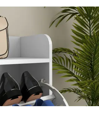 Zapatero Estrecho con 4 Cajones Abatibles Estantes Ajustables para 16 Pares 106x24x102 cm Blanco
