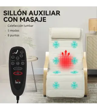 Sillón Salón con Masaje y Calefacción de Lino Reposapiés Ajustable Respaldo Alto Reposacabezas Control Remoto Bolsillo