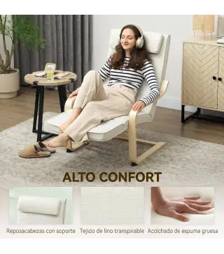 Sillón Salón con Masaje y Calefacción de Lino Reposapiés Ajustable Respaldo Alto Reposacabezas Control Remoto Bolsillo