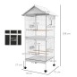 Jaula para Pájaros Grande de 2 Pisos Convertible en Sola Jaula con Ruedas Comederos 4 Perchas 78x75x168 cm Blanco