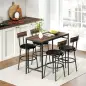 Juego de Mesa Alta de Bar y 4 Taburetes Asientos Tapizados en PU con Respaldo y Reposapiés Marrón Juego de Mesa Alta de Bar y 4 Taburetes Asientos Tapizados en PU con Respaldo y Reposapiés Marrón