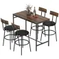 Juego de Mesa Alta de Bar y 4 Taburetes Asientos Tapizados en PU con Respaldo y Reposapiés Marrón Juego de Mesa Alta de Bar y 4 Taburetes Asientos Tapizados en PU con Respaldo y Reposapiés Marrón