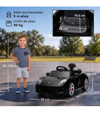 Coche Eléctrico Niños Licencia Porsche Carrera GT 12V Mando a Distancia 2,4 G 2 Motores Suspensión Arranque Suave Negro