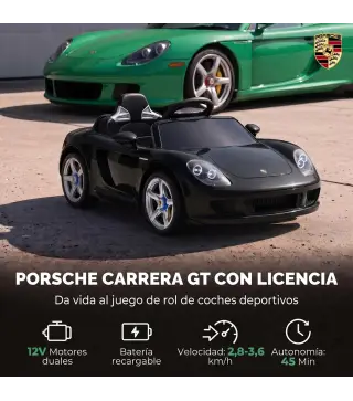 Coche Eléctrico Niños Licencia Porsche Carrera GT 12V Mando a Distancia 2,4 G 2 Motores Suspensión Arranque Suave Negro