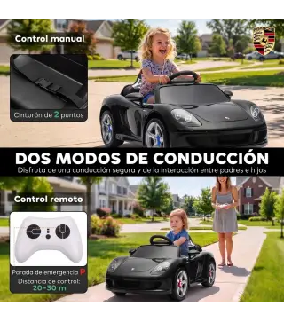 Coche Eléctrico Niños Licencia Porsche Carrera GT 12V Mando a Distancia 2,4 G 2 Motores Suspensión Arranque Suave Negro