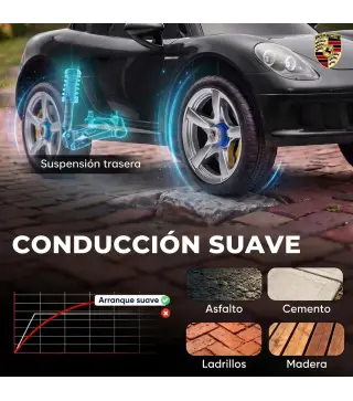 Coche Eléctrico Niños Licencia Porsche Carrera GT 12V Mando a Distancia 2,4 G 2 Motores Suspensión Arranque Suave Negro