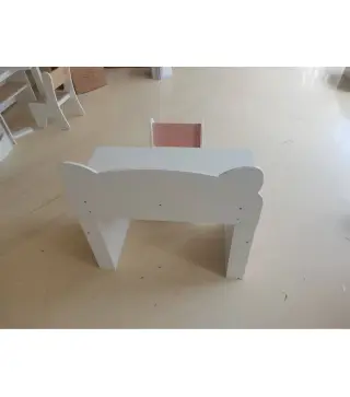Juego de Mesa Infantil con Silla con Cajón y 4 Estantes Laterales Diseño de Orejitas de Zorro 3-8 Años Blanco y Rosa