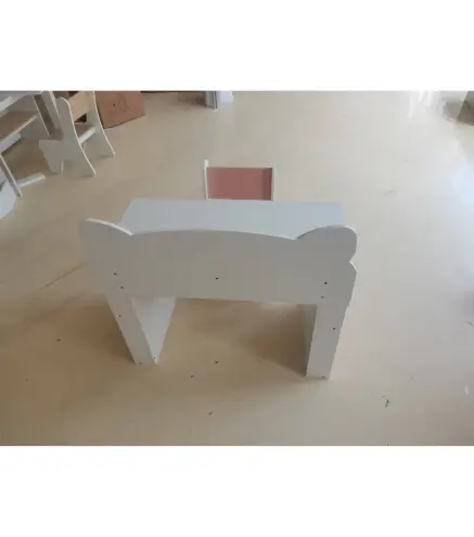 Juego de Mesa Infantil con Silla con Cajón y 4 Estantes Laterales Diseño de Orejitas de Zorro 3-8 Años Blanco y Rosa
