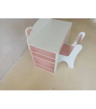 Juego de Mesa Infantil con Silla con Cajón y 4 Estantes Laterales Diseño de Orejitas de Zorro 3-8 Años Blanco y Rosa