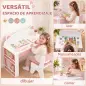 Juego de Mesa Infantil con Silla con Cajón y 4 Estantes Laterales Diseño de Orejitas de Zorro 3-8 Años Blanco y Rosa