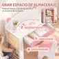 Juego de Mesa Infantil con Silla con Cajón y 4 Estantes Laterales Diseño de Orejitas de Zorro 3-8 Años Blanco y Rosa
