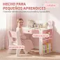 Juego de Mesa Infantil con Silla con Cajón y 4 Estantes Laterales Diseño de Orejitas de Zorro 3-8 Años Blanco y Rosa