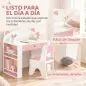 Juego de Mesa Infantil con Silla con Cajón y 4 Estantes Laterales Diseño de Orejitas de Zorro 3-8 Años Blanco y Rosa