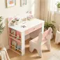 Juego de Mesa Infantil con Silla con Cajón y 4 Estantes Laterales Diseño de Orejitas de Zorro 3-8 Años Blanco y Rosa