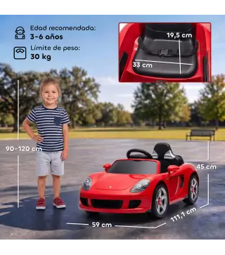 Coche Eléctrico Niños Licencia Porsche Carrera GT 12V Mando a Distancia 2,4 G 2 Motores Suspensión Arranque Suave Rojo