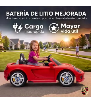 Coche Eléctrico Niños Licencia Porsche Carrera GT 12V Mando a Distancia 2,4 G 2 Motores Suspensión Arranque Suave Rojo