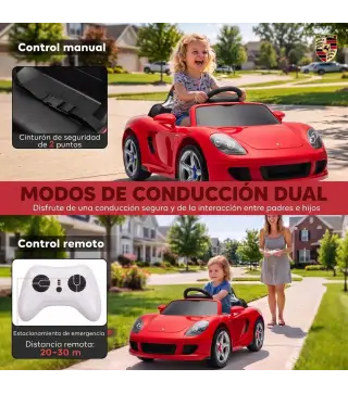 Coche Eléctrico Niños Licencia Porsche Carrera GT 12V Mando a Distancia 2,4 G 2 Motores Suspensión Arranque Suave Rojo