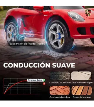 Coche Eléctrico Niños Licencia Porsche Carrera GT 12V Mando a Distancia 2,4 G 2 Motores Suspensión Arranque Suave Rojo