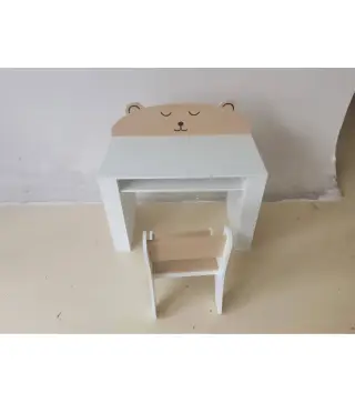 Juego de Mesa Infantil con Silla con Compartimento y 4 Estantes Laterales Montessori 3 a 8 Años Blanco y Natural