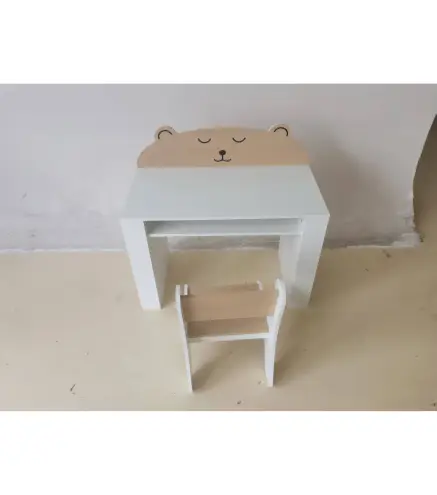 Juego de Mesa Infantil con Silla con Compartimento y 4 Estantes Laterales Montessori 3 a 8 Años Blanco y Natural