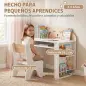 Juego de Mesa Infantil con Silla con Compartimento y 4 Estantes Laterales Montessori 3 a 8 Años Blanco y Natural