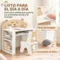 Juego de Mesa Infantil con Silla con Compartimento y 4 Estantes Laterales Montessori 3 a 8 Años Blanco y Natural