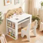 Juego de Mesa Infantil con Silla con Compartimento y 4 Estantes Laterales Montessori 3 a 8 Años Blanco y Natural