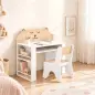 Juego de Mesa Infantil con Silla con Compartimento y 4 Estantes Laterales Montessori 3 a 8 Años Blanco y Natural