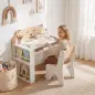 Juego de Mesa Infantil con Silla con Compartimento y 4 Estantes Laterales Montessori 3 a 8 Años Blanco y Natural