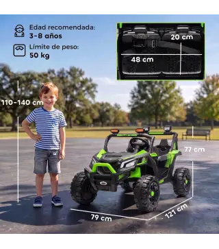 Coche Eléctrico Niños 2 Plazas UTV 24V 2 Motores Batería Litio Control Remoto Suspensión Arranque Suave 3-8 Años Verde