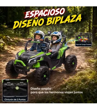 Coche Eléctrico Niños 2 Plazas UTV 24V 2 Motores Batería Litio Control Remoto Suspensión Arranque Suave 3-8 Años Verde