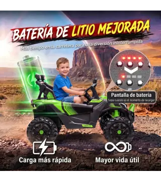 Coche Eléctrico Niños 2 Plazas UTV 24V 2 Motores Batería Litio Control Remoto Suspensión Arranque Suave 3-8 Años Verde