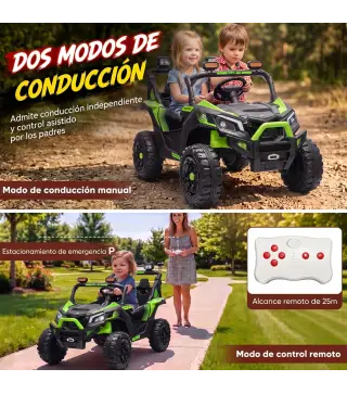 Coche Eléctrico Niños 2 Plazas UTV 24V 2 Motores Batería Litio Control Remoto Suspensión Arranque Suave 3-8 Años Verde