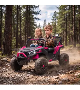 Coche Eléctrico Niños 2 Plazas UTV 24V 2 Motores Batería Litio Control Remoto Suspensión Arranque Suave 3-8 Años Rosa