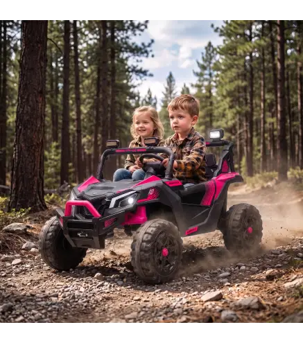 Coche Eléctrico Niños 2 Plazas UTV 24V 2 Motores Batería Litio Control Remoto Suspensión Arranque Suave 3-8 Años Rosa