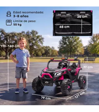 Coche Eléctrico Niños 2 Plazas UTV 24V 2 Motores Batería Litio Control Remoto Suspensión Arranque Suave 3-8 Años Rosa