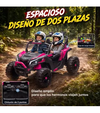 Coche Eléctrico Niños 2 Plazas UTV 24V 2 Motores Batería Litio Control Remoto Suspensión Arranque Suave 3-8 Años Rosa