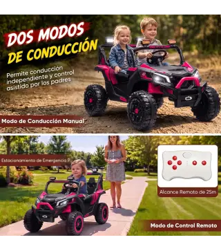 Coche Eléctrico Niños 2 Plazas UTV 24V 2 Motores Batería Litio Control Remoto Suspensión Arranque Suave 3-8 Años Rosa