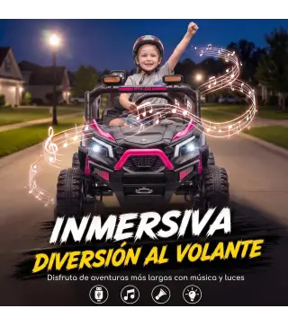 Coche Eléctrico Niños 2 Plazas UTV 24V 2 Motores Batería Litio Control Remoto Suspensión Arranque Suave 3-8 Años Rosa