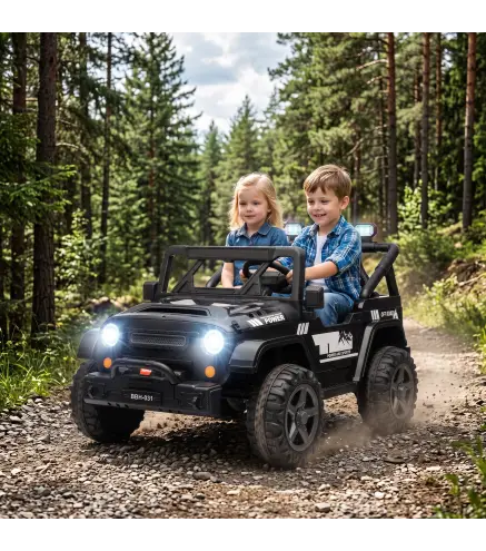 Coche Eléctrico Niños 24V 2 Plazas Batería de Litio Control Remoto 2 Motores Suspensión Trasera Arranque Suave Negro