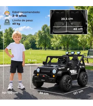 Coche Eléctrico Niños 24V 2 Plazas Batería de Litio Control Remoto 2 Motores Suspensión Trasera Arranque Suave Negro
