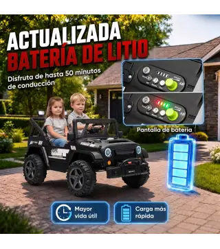 Coche Eléctrico Niños 24V 2 Plazas Batería de Litio Control Remoto 2 Motores Suspensión Trasera Arranque Suave Negro
