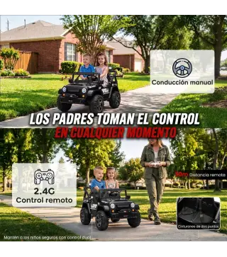 Coche Eléctrico Niños 24V 2 Plazas Batería de Litio Control Remoto 2 Motores Suspensión Trasera Arranque Suave Negro