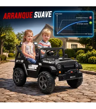 Coche Eléctrico Niños 24V 2 Plazas Batería de Litio Control Remoto 2 Motores Suspensión Trasera Arranque Suave Negro