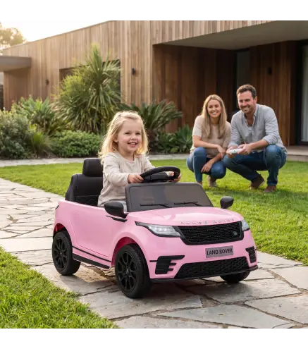 Coche Eléctrico SUV Niños Licencia Range Rover Velar 12V Control Remoto Batería Litio 2 Motores Suspensión 2-4Años Rosa