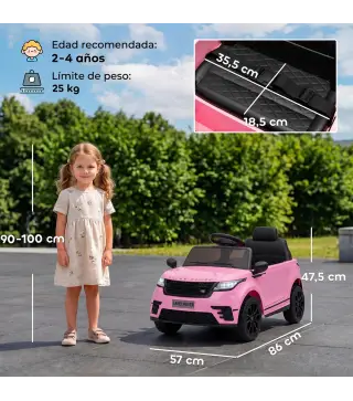 Coche Eléctrico SUV Niños Licencia Range Rover Velar 12V Control Remoto Batería Litio 2 Motores Suspensión 2-4Años Rosa