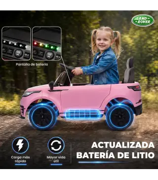 Coche Eléctrico SUV Niños Licencia Range Rover Velar 12V Control Remoto Batería Litio 2 Motores Suspensión 2-4Años Rosa