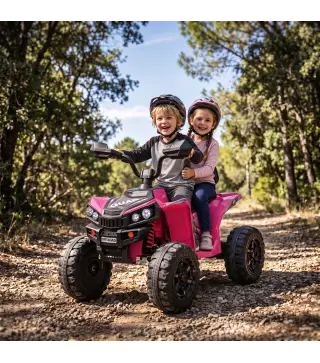 Quad Eléctrico Niños 24V 2 Plazas 2 Motores 120 W Batería de Litio Suspensión Arranque Suave 4-6 km/h 3-8 Años Rosa
